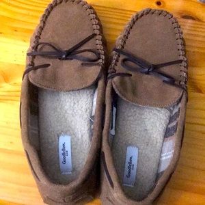 Good fellow & Co leather moccasin’s  with fleece lining size 12
